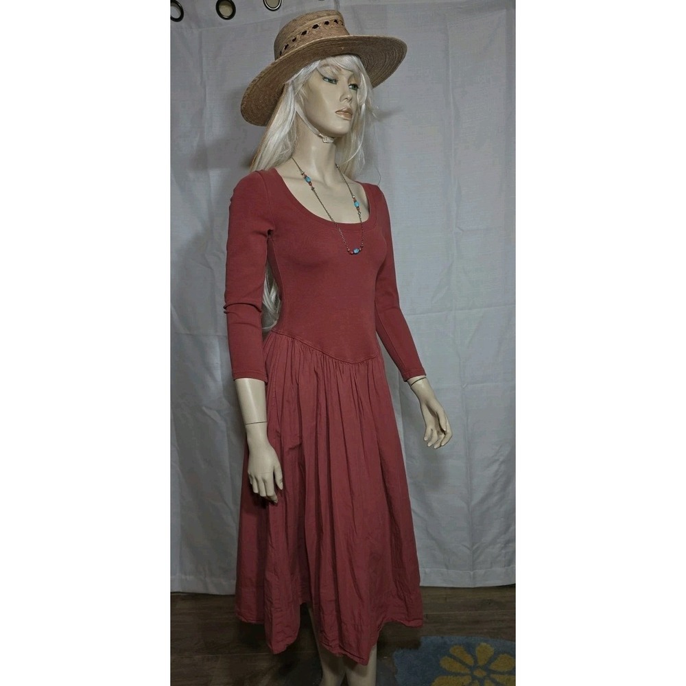 Free People Aelia Drop-Waist Midi Dress Muave Women XSmall Pockets Cottage Boho